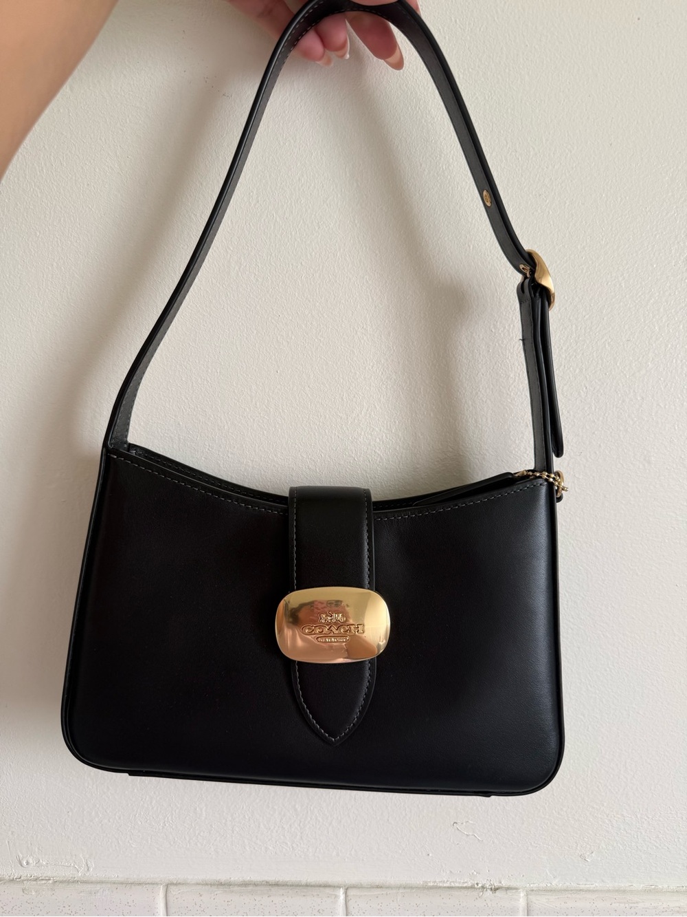 Coach Black Leather Shoulder Bag with Gold Hardware - Picture 2 of 5
